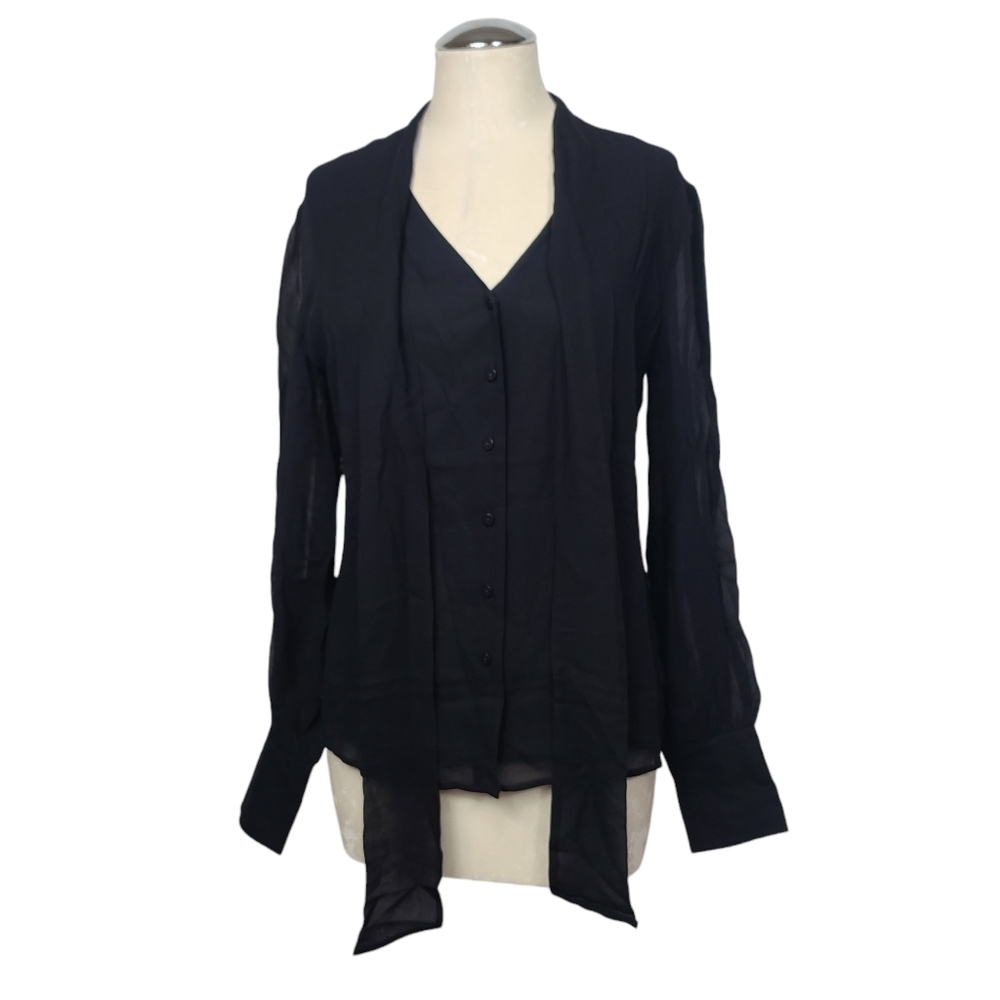 NWT Billie The Label Brigitte Black Long Sleeve Sheer Button Down Blouse M